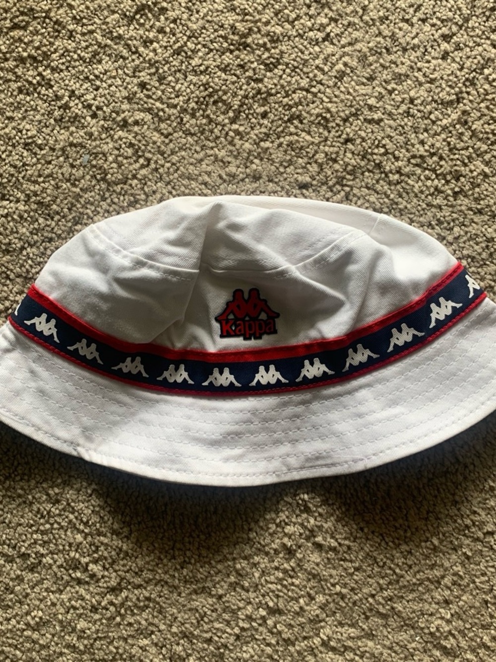 Kappa Kids White Bucket Hat with Navy & Red Accents